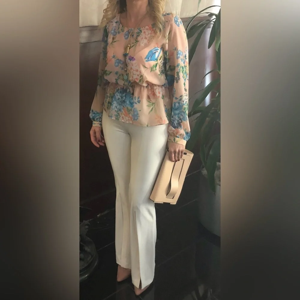 🛍️SALE🛍️ Sis Sis Sheer Long Sleeve Floral Peplum Waist Blouse - Picture 5 of 7